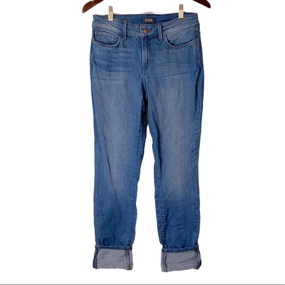NYDJ Women’s Medium Wash Alina Wide Cuff Ankle Stretch Denim Jeans Size 4